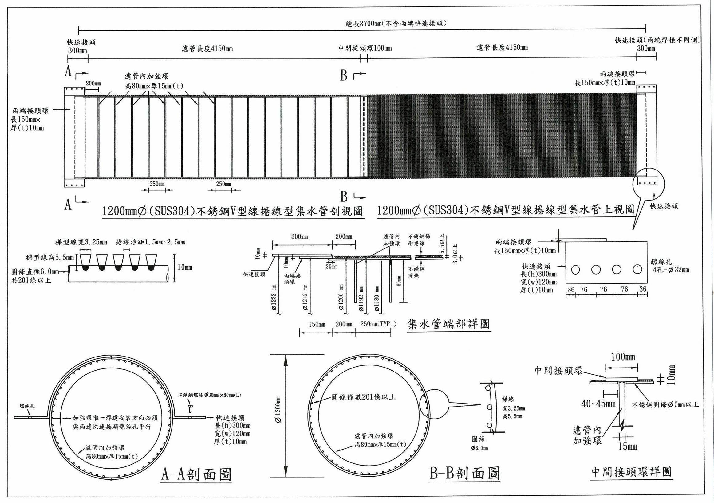 不銹鋼Ｖ形線捲線型集水管